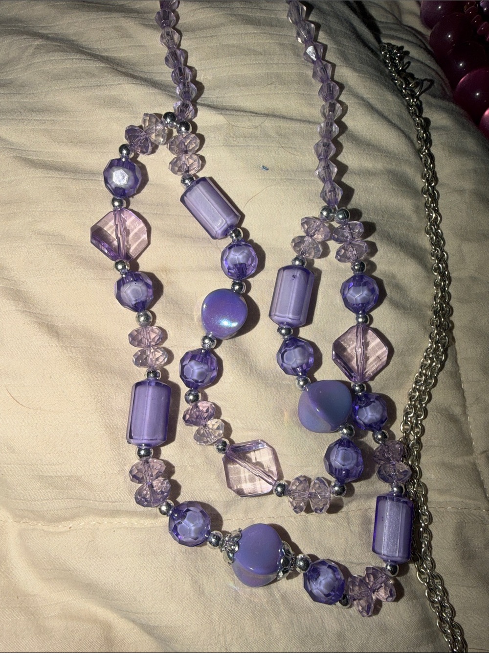 Purple Beaded Statement Necklace - Unbranded